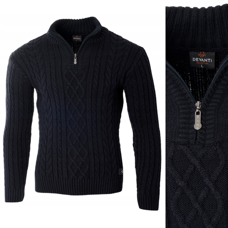 Sweter męski półgolf krótkie zapięcie na zamek granatowy we wzór klasyczny - Devanti