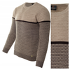 Sweter męski z okrągłym dekoltem brązowy wzór geometryczny pasy wełniany klasyczny - Devanti