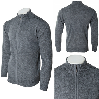 Sweter męski rozpinany jesienny jasno-szary gładki - Must