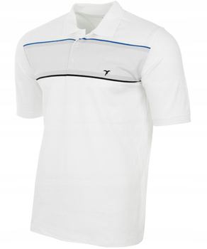 Koszulka męska polo biała paski kolorowe dekolt z guzikami kołnierz kieszeń wiosenna - Reymo