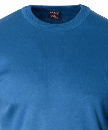 Sweter męski z okrągłym dekoltem wełniany chabrowy gładki klasyczny - Devir