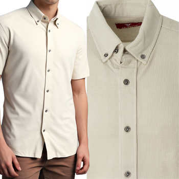 Koszula męska krótki rękaw bawełna casual beżowa letnia przewiewna - Redline
