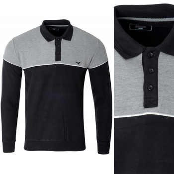 Bluza męska szaro-czarna z kołnierzykiem polo na guziki ze ściągaczami bawełna - Reymo