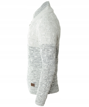 Sweter męski z okrągłym dekoltem zapięcie na krótki zamek i guziki szary klasyczny - Devanti