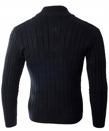 Sweter męski półgolf krótkie zapięcie na zamek granatowy we wzór klasyczny - Devanti