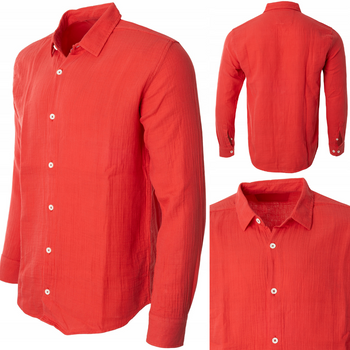 Koszula męska bawełniana slim czerwona letnia przewiewna - Redline