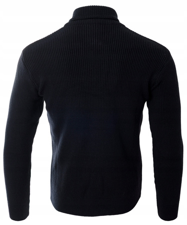 Sweter męski półgolf krótkie zapięcie na zamek granatowy klasyczny - Devanti