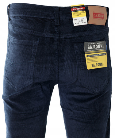 Spodnie męskie klasyczne materiałowe sztruksowe granatowe proste nogawki - Sa. Ronini