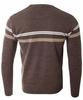 Sweter męski z okrągłym dekoltem brązowy wzór pasy wełniany klasyczny - Devanti