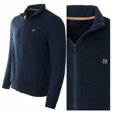 Bluza męska granatowa rozpinana na zamek ze stójką kieszenie bawełniana welurowa Antracid
