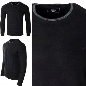 Bluza męska z okrągłym dekoltem pod szyję bawełniana czarna gładka klasyczna - Reymo