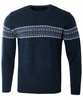 Sweter męski z okrągłym dekoltem granatowy wzór pasy wełna klasyczny - Devir