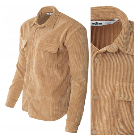 Koszula męska casual sztruksowa beżowa ciepła - Redline