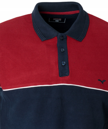 Bluza męska czerwono-granatowa z kołnierzykiem polo na guziki ze ściągaczami bawełna - Reymo