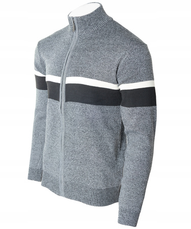 Sweter męski rozpinany jesienny jasno-szary paski - Must