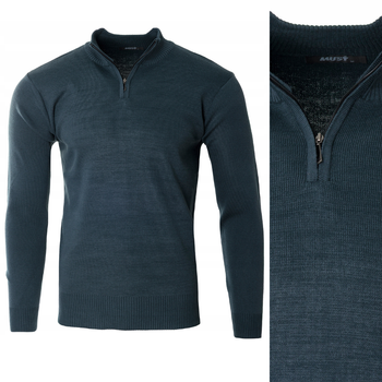 Sweter męski na krótki zamek stójka grafitowy klasyczny - MUST