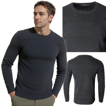 Sweter męski z okrągłym dekoltem czarny klasyczny - Must