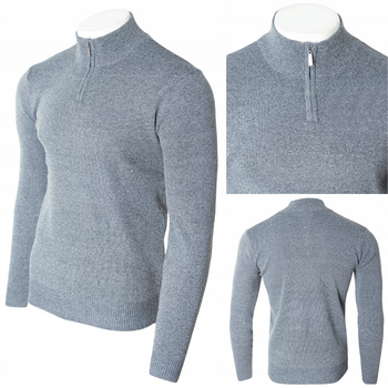 Sweter męski rozpinany krótki zamek jasno-szary półgolf - Must