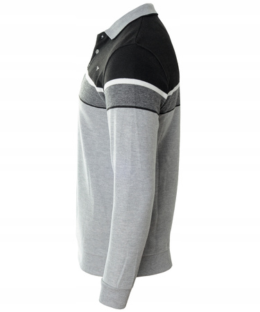 Bluza męska szaro-czarna z kołnierzykiem polo na guziki ze ściągaczami bawełniana - Reymo