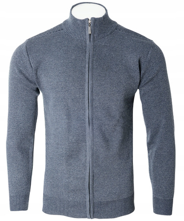 Sweter męski rozpinany jesienny granatowy gładki - Must