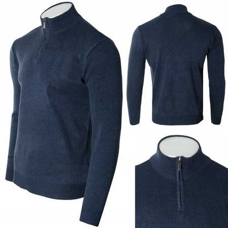 Sweter męski rozpinany krótki zamek granatowy półgolf - Must