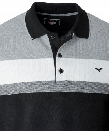 Bluza męska czarno-szara z kołnierzykiem polo na guziki ze ściągaczami bawełniana - Reymo