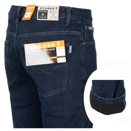 Męskie jeansy granatowe ocieplane proste nogawki klasyczne elastyczne - proste