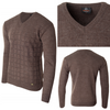 Sweter męski brązowy dekolt w serek V wzór kratka wełniany turecka Devanti