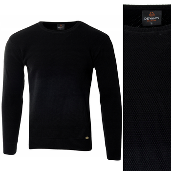 Sweter męski z okrągłym dekoltem czarny wełniany klasyczny - Devanti