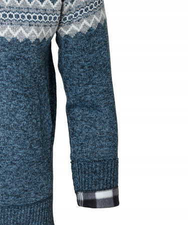 Sweter męski rozpinany ocieplany polarem jesienny niebiesko-szary wzorem 