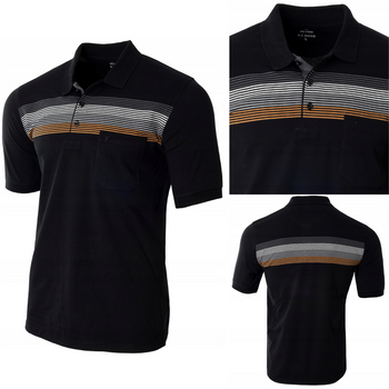 Koszulka męska polo czarna w paski bawełniana dekolt z guzikami kołnierz wiosenna - Reymo