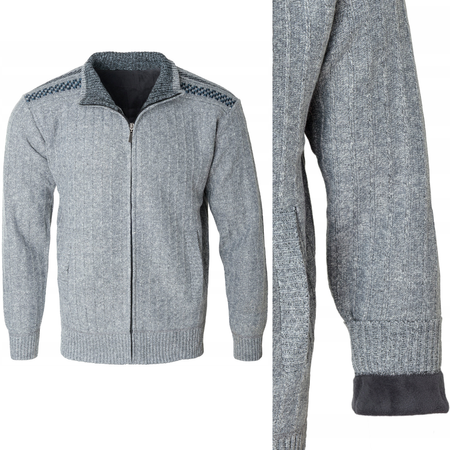 Sweter męski rozpinany ocieplany polarem jesienny jasno-szary ze wzorem 