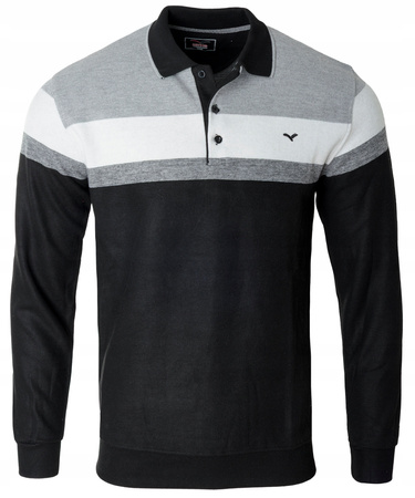 Bluza męska czarno-szara z kołnierzykiem polo na guziki ze ściągaczami bawełniana - Reymo