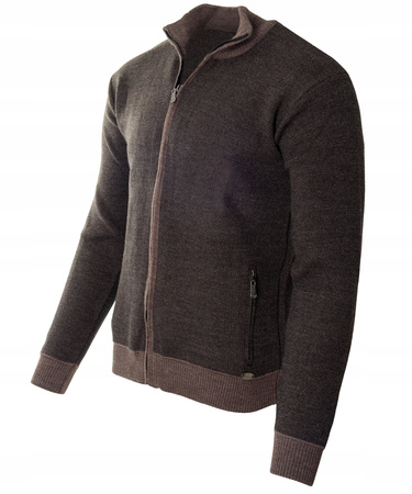 Bluza męska brązowa rozpinana na zamek stójka wełniana kieszenie na zamek - Devanti