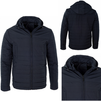 Kurtka męska przejściowa rozpinana granatowa pikowana odpinany kaptur - J Style