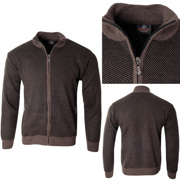 Bluza męska brązowa rozpinana na zamek stójka wełniana dwie kieszenie na zamek - Devanti