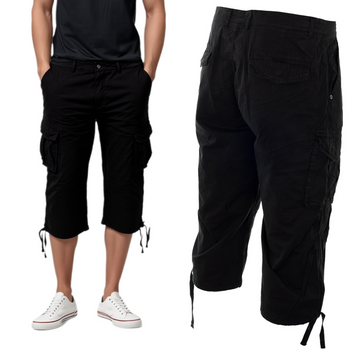 Klasyczne spodenki męskie za kolano - bawełniane czarne bojówki