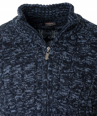 Sweter męski półgolf rozpinany jesienny granatowy ze wzorem wełniany ciepły - Devanti