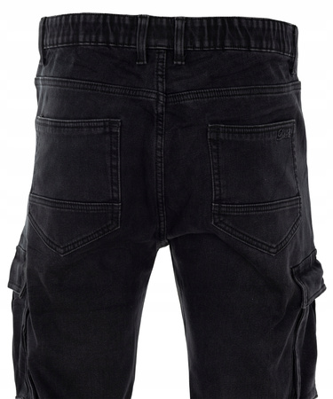 Męskie bojówki ocieplane polarem czarne robocze na gumce - Gemello