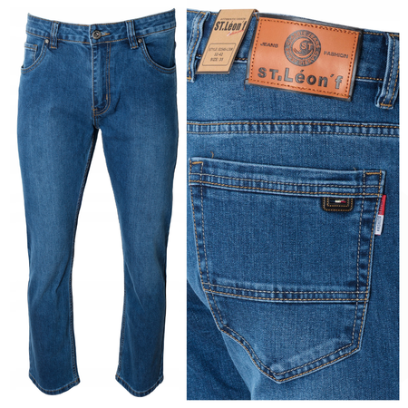 Spodnie jeansy męskie granatowe proste nogawki bawełniane klasyczne - St. Leon