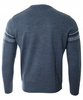 Sweter męski z okrągłym dekoltem niebieski wzór pasy wełna klasyczny - Devir