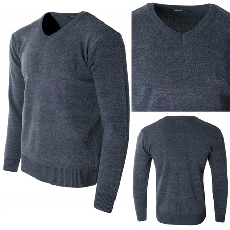 Sweter męski z dekoltem w serek V-dekolt niebiesko-szary - MUST