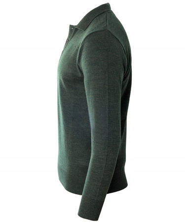 Bluza męska z kołnierzykiem polo na guziki zielona gładka ze ściągaczami wełniana - Reymo