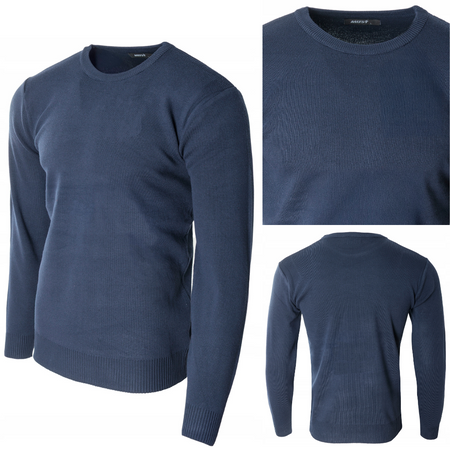 Sweter męski z okrągłym dekoltem ciemnoniebieski klasyczny - Must