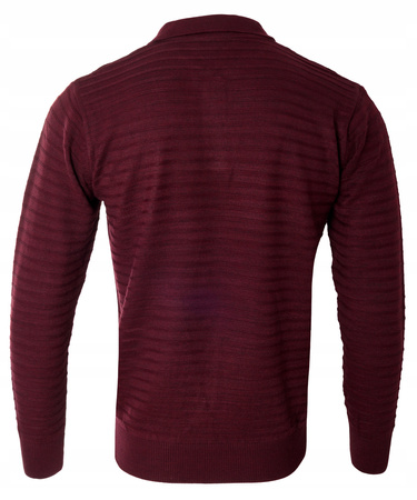 Bluza męska z kołnierzykiem polo na guziki bordowa wzór w pasy ze ściągaczami bawełniana - Reymo