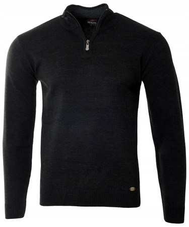 Sweter męski półgolf krótkie zapięcie na zamek czarny gładki klasyczny - Devanti