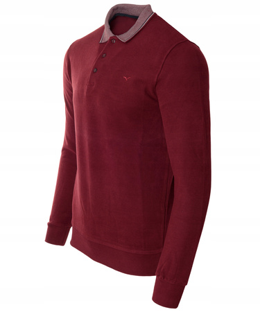 Bluza męska bordowa gładka z kołnierzykiem polo na guziki ze ściągaczami bawełna - Reymo