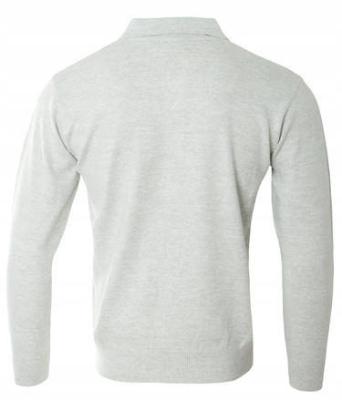 Bluza męska z kołnierzykiem polo na guziki jasno-szara gładka ze ściągaczami wełniana - Reymo