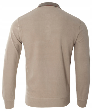Bluza męska beżowa gładka z kołnierzykiem polo na guziki ze ściągaczami bawełniana - Reymo
