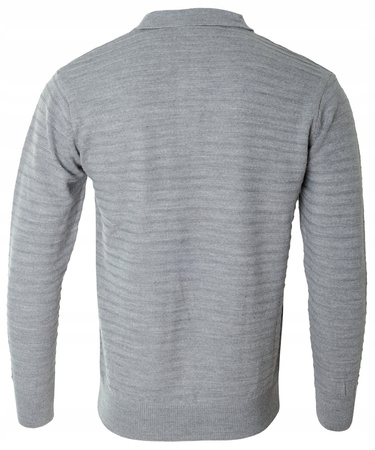 Bluza męska z kołnierzykiem polo na guziki szara wzór w pasy ze ściągaczami bawełniana - Reymo